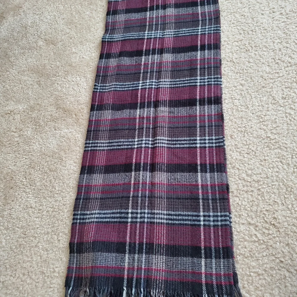Cashmere Brown Grey Burgundy Plaid Scarf